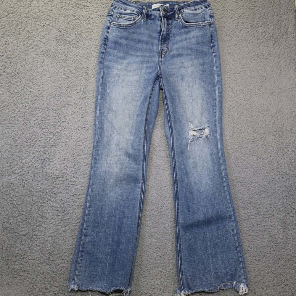 Flying Monkey Womens High Rise Flare Distressed Raw Hem Jeans Blue Size 27 F5120